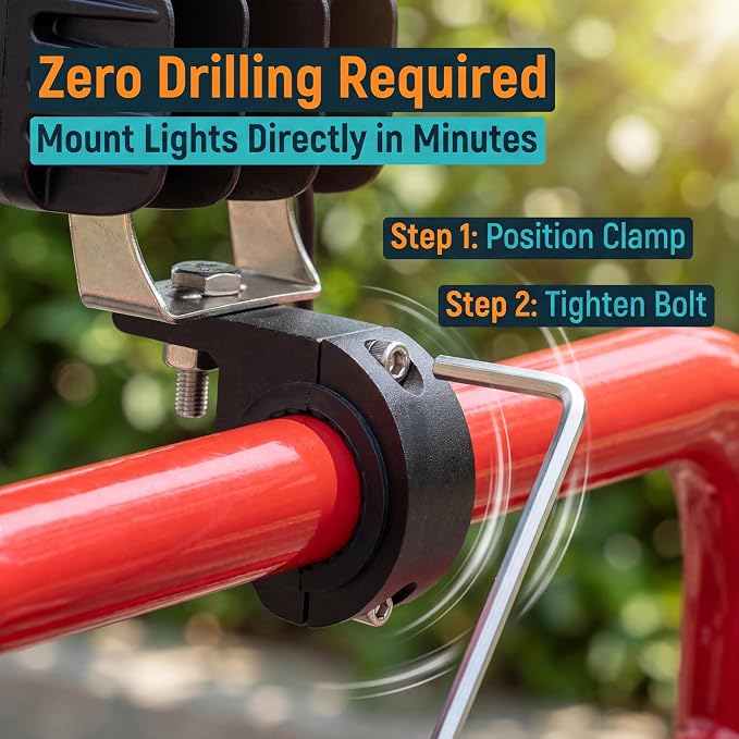 ANKIA 2Pcs Motorcycle LED Light Horizontal Clamp Mounting Bracket Kit Fit on 7/8” Bull Bars Roof Racks Roll Cages for Motorcycle ATV UTV Spotlights Fog Light Mount Motorbike Accessories (M10)