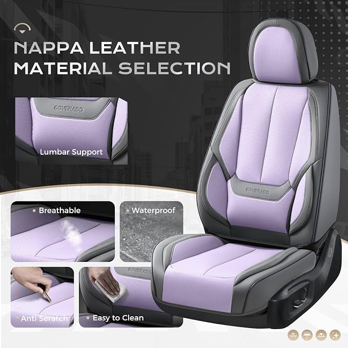 Coverado Car Seat Covers, Seat Covers for Cars, Waterproof Leather Auto Seat Protectors, Leather Car Seat Cushion, Car Interiors Accessories Universal Fit for Most Cars