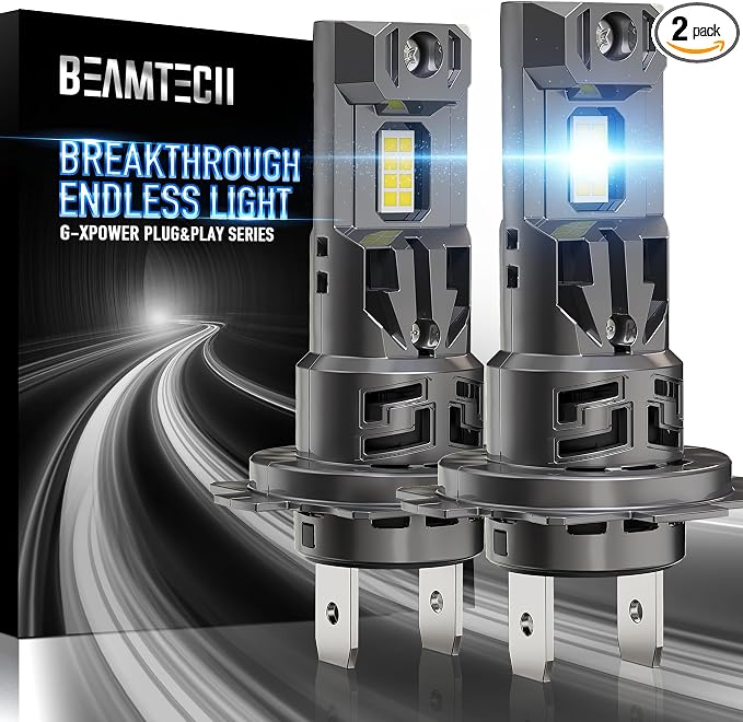 BEAMTECH H7 Light Bulbs, No Adapter Needed, 500% Brighter Fog Light, 2PCS | Canbus Ready, 1:1 Mini Size, Built-in Cooling Fan, Plug and Play