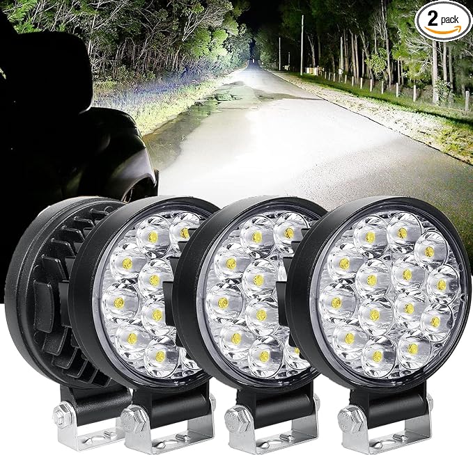 EJ's SUPER CAR Led Round Light Bar 4PCS 3.3" 42w 10000LM Flood Light Pod Off Road Fog Driving Roof Bar Bumper for Jeep,SUV Truck, Hunters