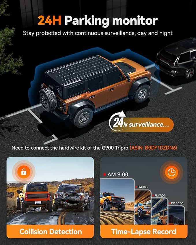 WOLFBOX G900 Tripro 3 Channel 4K Rear View Mirror Camera,8MP STARVIS IMX678 | 256GB Card,12'' 4K+1080P+2.5K Front Inside and Rear,Cabin Version,Night Vision,5.8GHz WiFi,Voice Control,GPS,Car Truck SUV