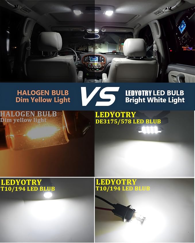 24 Pieces Car interior led lights Dome Bulb Kit Set T10 194 578 42mm DE3175 31mm Bulb Interior Replacement for Car Map License Plate Door Side Marker Trunk Light, White