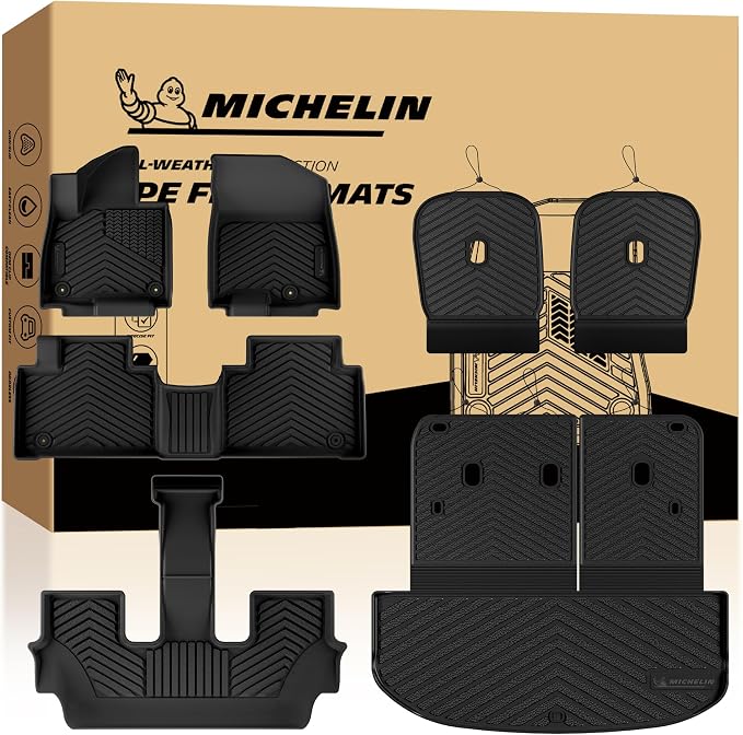 Michelin Vehicle Mats, All-Weather TPE Custom Fit Liner for 2027 Kia Telluride Hybrid 7 & 8 Seats (7 Piece), Premier
