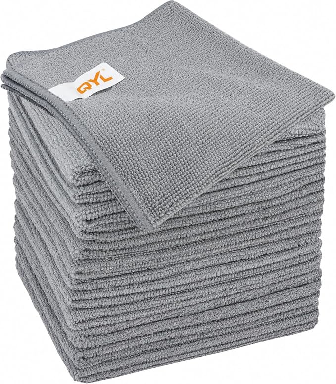 QYL Microfiber Cleaning Cloth,12 Pack Cleaning Rags, Cleaning Towels, 11.8"X11.8", Grey