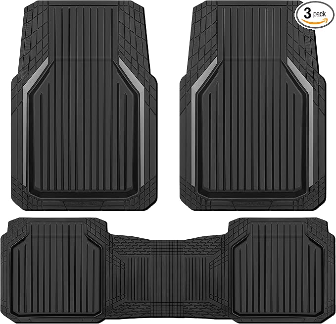 CAR PASS Heavy Duty Rubber Floor Mats for Car, Waterproof Liner Deep Dish Car Mats Full Sets, Universal Trim to Fit for SUV Truck Sedans Vans, All Weather Automotive Floor Mats 3pcs, Black and Gray