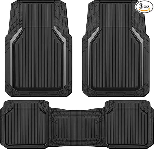 CAR PASS Heavy Duty Rubber Floor Mats for Car, Waterproof Liner Deep Dish Car Mats Full Sets, Universal Trim to Fit for SUV Truck Sedans Vans, All Weather Automotive Floor Mats 3pcs, Black and Gray