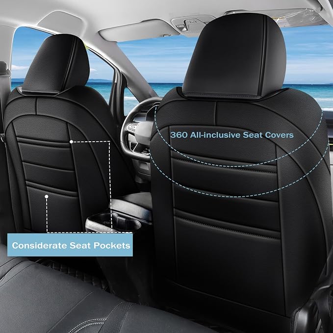 AOMSAZTO Seat Covers for Honda HRV 2019-2022 Sport/EX/EXL/Touring | Custom Fit for HR-V 2019 2020 2021 2022(Not for LX),Waterproof Anti-Slip -Full set Faux Leather Black