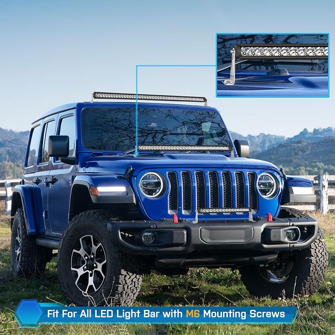 2PCS Light Bar Bracket Silver, SWATOW INDUSTRIES Universal Single Row LED Light Bar Mounting Brackets Straight/Curved Lights Mount for Wrangler Pickup Truck Off Road ATV UTV-M6 Mounts