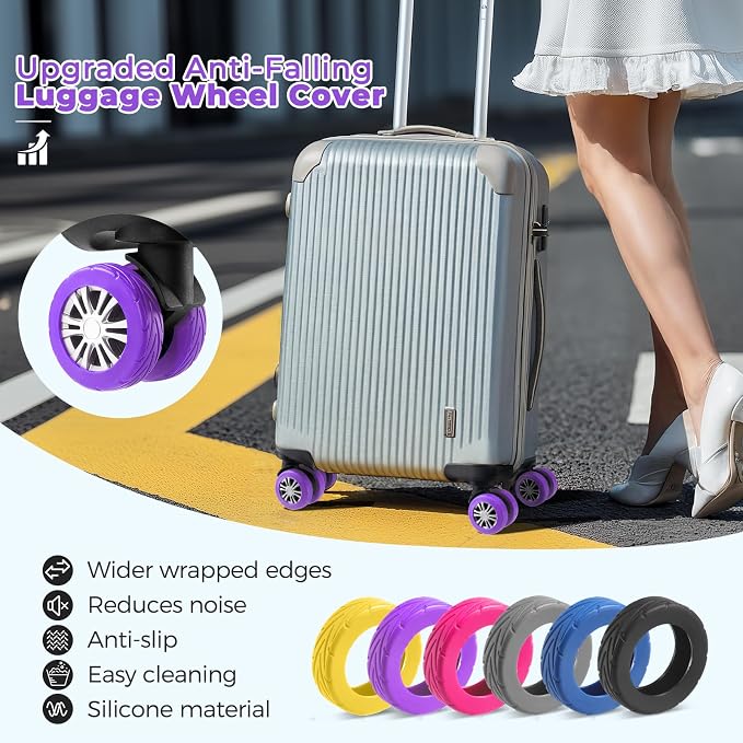 8Pcs Upgrade Luggage Wheel Covers, Travel Accessories (Purple) | Wear-resistant & anti-noise silicone covers. Fits 2-2.4" wheels. Protects suitcase wheels. Travel essential for suitcases