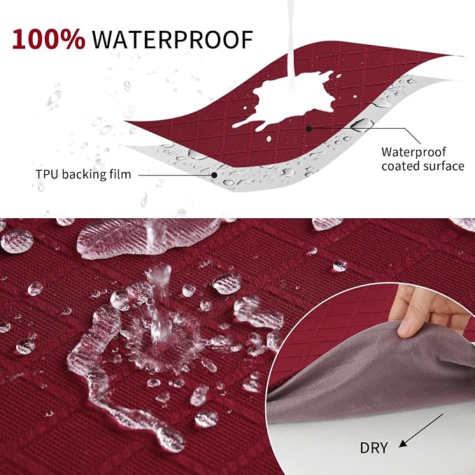 Fuloon Waterproof Seat Cushion Covers 6 PCS, Stretch Jacquard Chair Seat Covers Washable Dining Room Chair Slipcovers Removable Kitchen Cushion Protector (6, Waterproof-Wine Red)
