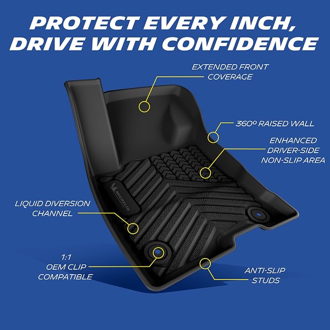 Michelin Vehicle Mats, All-Weather TPE Custom Fit Liner for 2022-2026 Ford Maverick Hybrid, Premier