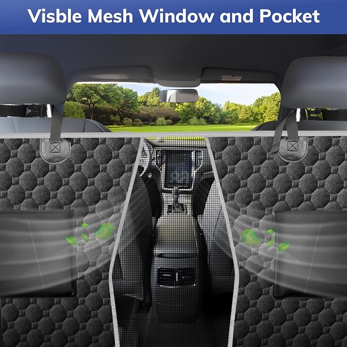 Mancro Waterproof Dog Back Seat Cover with Zipper Flap, Fit for F150/RAM | Visible Mesh Window,Split Seat Design，Great Gift，Storage Pockets，Effortless Cleaning, Designed for full-size trucks, Comfort