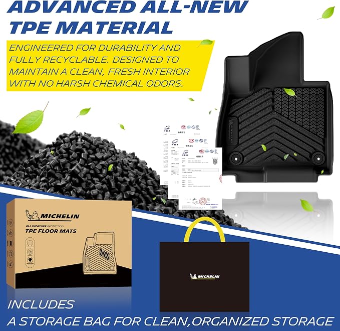 Michelin Vehicle Mats, All-Weather TPE Custom Fit Liner for 2027 Kia Telluride Hybrid 7 & 8 Seats (7 Piece), Premier