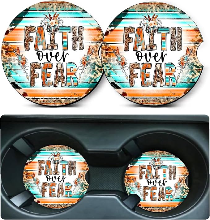 2 Pack Religion Car Cup Holder Coasters Universal Neoprene Coasters | 2.75" Universal Size Anti Slip Rubber Mat, Auto Cup Holder Accessories for SUV Truck, Walk by Faith Gifts for Women Mom