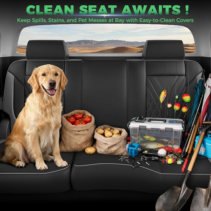 Truck Leather Seat Covers for Chevy Silverado Gmc Sierra 2014-2019 | Crew Cab 1500/2500/3500HD, Bucket Seat, NO Rear Seatback Storage, Scratch-resistant, Easy-clean, Pickup Protector, Full Set