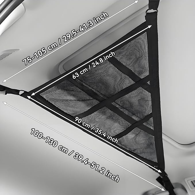 35.4"x24.8" Car Ceiling Cargo Net Fit Cars with 3 Handles | Double Layer Roof Storage Organizer | SUV Minivan Truck | Travel Road Trips Car Camping Accessories