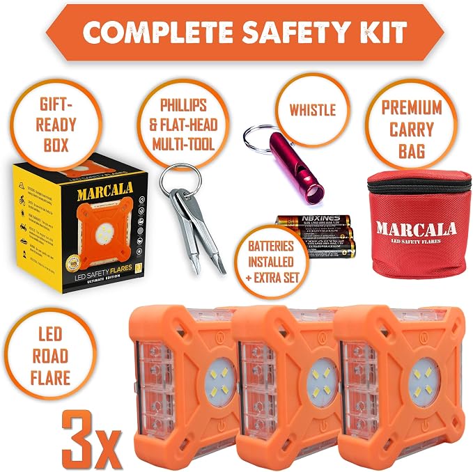 Marcala 12-Pack LED Flare kit + Square 3-Pack Road Flare Kit