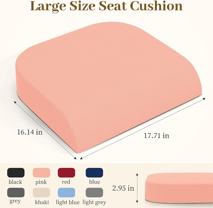 TranquilRelax Large Seat Cushion, Memory Foam Cushion for Long Sitting Hours on Office Chair, Home & Car, Non-Slip Chair Pad for Relieving Back & Sciatica & Hip & Coccyx Pain (Pink)