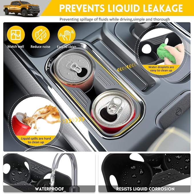 Cup Holder for 2022-2025 Chevy Silverado & GMC Sierra 1500,Center Console Cup Holder Insert Cupholder Organizer Coaster Liner for 22-25 Silverado/Sierra Interior Accessories(Bucket Seat Only)