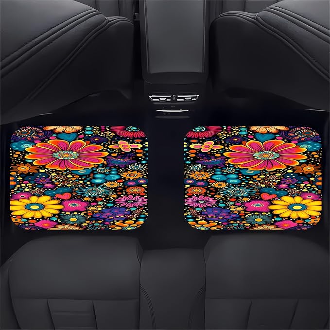 Universal Fit Car Floor Mats Set of 4Pcs, Colorful Petal Prints All-Weather Front Rear Car Carpet Mats, Non-Slip Car Floor Mat Car Accessories for Automotive Trucks SUV Sedans Vans