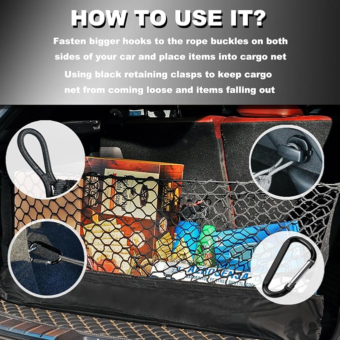 Envelope Style Cargo Net Compatible with Toyota RAV4 2026 (Only Fit for 2026) Newly Version Trunk Car Rear Tailgate Touring Netting Upgraded
