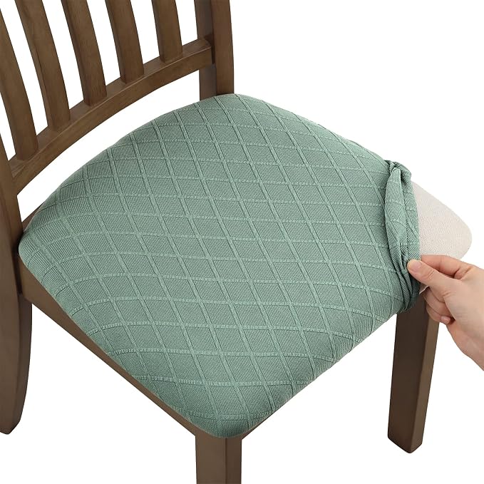 Fuloon Stretch Jacquard Chair Seat Covers Set of 4, Removable Washable Dining Chair Covers Anti-Dust Dining Room Chair Covers Seat Cushion Slipcovers (4, Dark Green)