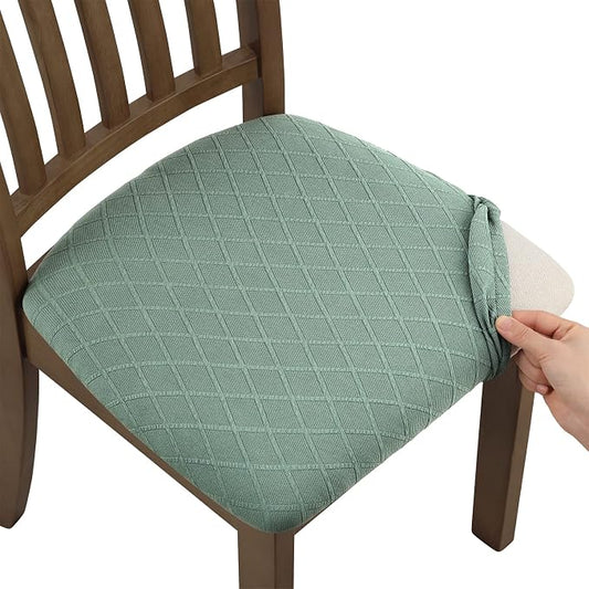 Fuloon Stretch Jacquard Chair Seat Covers Set of 4, Removable Washable Dining Chair Covers Anti-Dust Dining Room Chair Covers Seat Cushion Slipcovers (4, Dark Green)
