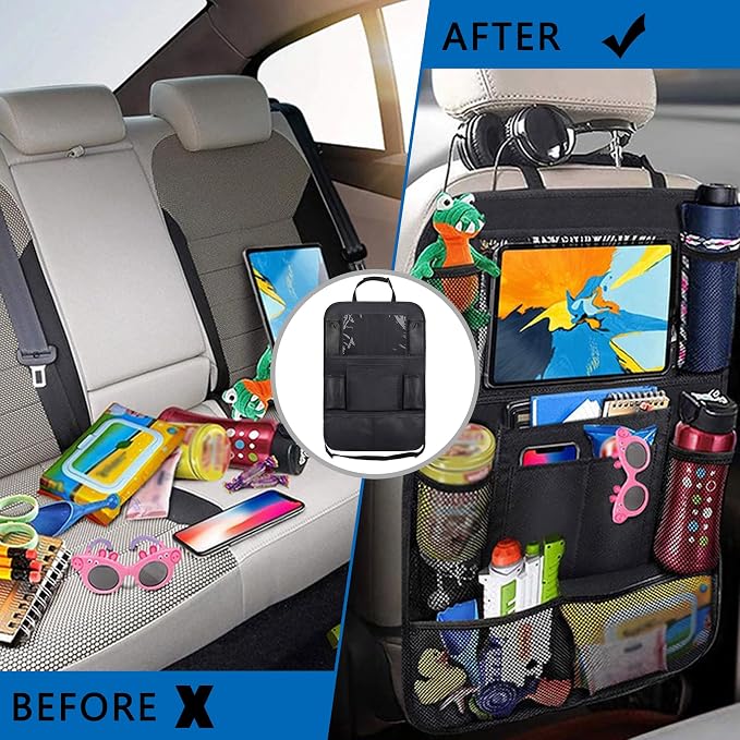 Aokdom 2PCS Car Seat Back Organizer,Extra Large Capacity Car Seat Organizer with 6 Mesh Pocket,2 Cup Holder & 4 Storage Bag,Road Trip Essentials for Kids & Adults