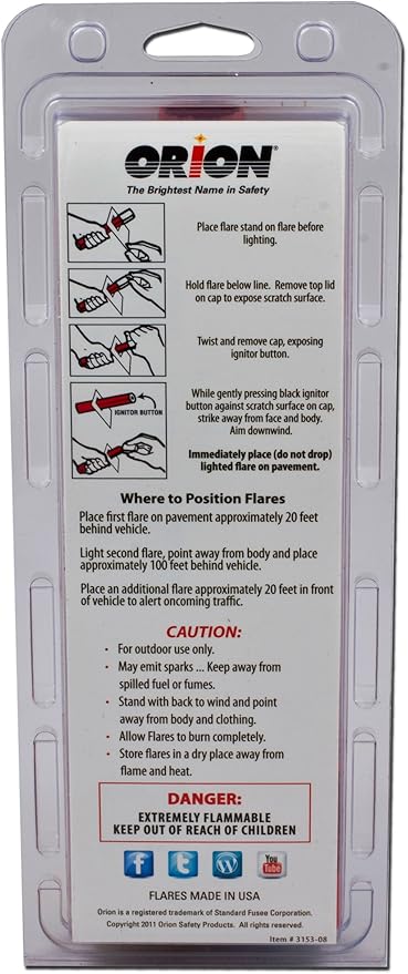 Orion Products 3153-08 3-15 Minute Road Flares (1 Pack of 3 Flares)- Model # 3153-08
