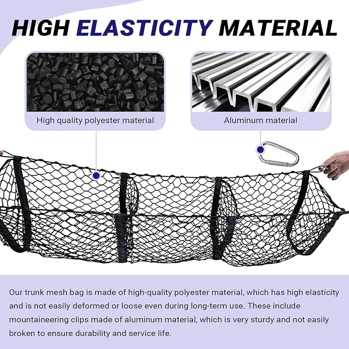 Car Cargo Net, Expandable 3 Pocket Trunk Organizer Mesh, High-elastic Storage Net with 4 Carabiners, Universal Storage Accessoryfor Car, SUV, Pickup Truck (Black)