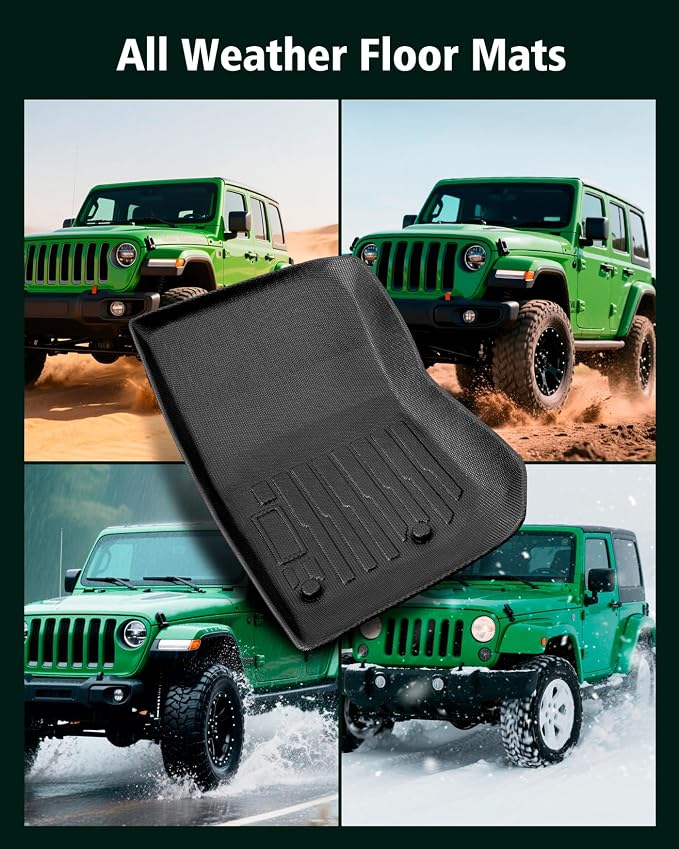 Car Floor Mats for Jeep Wrangler: 2007-2018 JK 2-Door & JKU 4-Door, All Weather Rubber Car Accessories Front Row Liners, for Wrangler 2007 2008 2009 2010 2011 2012 2013 2014 2015 2016 2017 2018 Black