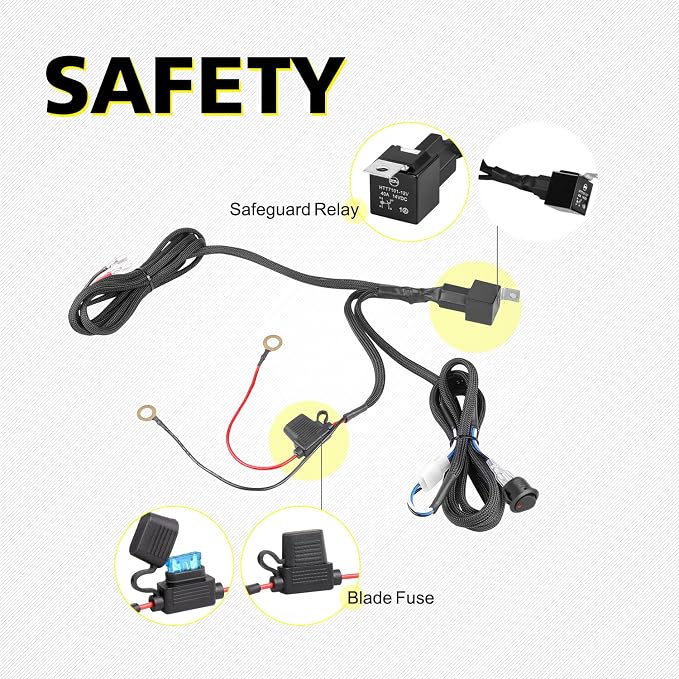 AKD LED Light Bar Wiring Harness Kit - 12V 40A Relay Fuse Rock Switch for Offroad Driving Lights - Nylon Harness for Truck Pickup ATV UTV SUV Boat