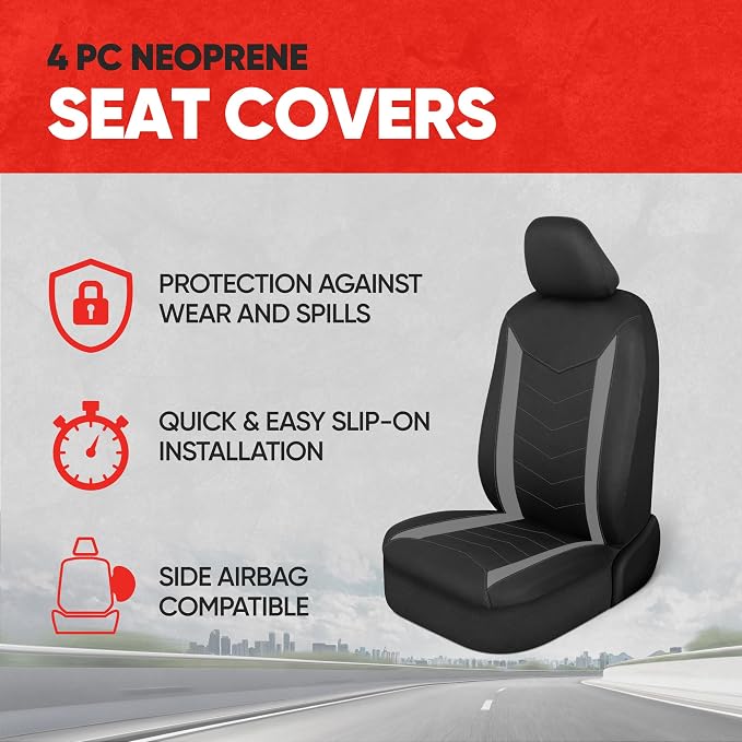 Motor Trend Neoprene Waterproof Seat Covers for Cars, Trucks, & SUV – Black & Gray Automotive Interior Protectors - Rear Split Bench Protector for Kids Dogs & Pets – Forros para Asientos de Carro