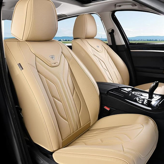 Coverado Seat Covers, Car Seat Covers Front Seats, Leather Seat Covers for Cars, Automotive Seat Covers Car Seat Protector Car Seat Cushion Universal Fit for Most Sedans SUV Pick-up Truck(Beige)