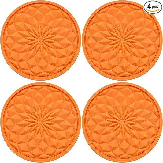 4 Pack Silicone Car Cup Holder Coaster – 2.75 Inch Non-Slip Drink Mat, Universal Fit for Most Vehicles – Cute & Functional Auto Accessories (Orange)