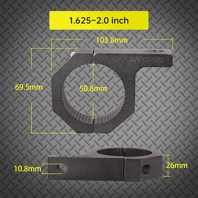 Tube Clamps - Pack of 4,Horizontal Bar Clamp 1.625 inch,1.75 inch,1.875 inch,2.0 inch,Roll Bar Clamp for LED Light Bar,Cube Lights,ATVs Whips (1.625~2.0" Clamps)