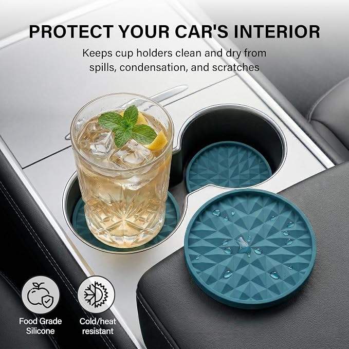 Car Coasters Silicone [4 Pack] 2.75in Universal Mats Non-Slip, Embedded Car Interior Accessories, Car Cup Holders Insert Coasters Decor，Dark Blue