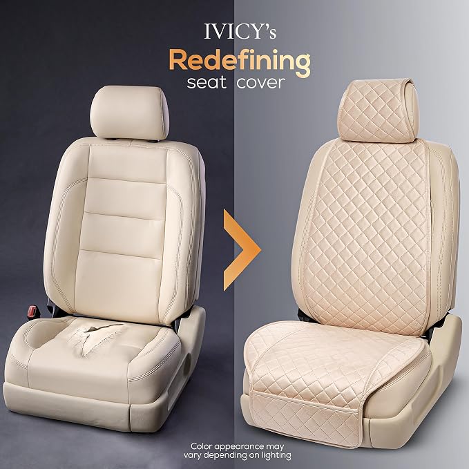 IVICY Faux Suede Front Car Seat Cover – Non-Slip Bucket Seat Protector for Most Cars, SUVs, Vans & Trucks – 1 Seat Cover, Machine Washable, Side-Airbag Friendly, Light Beige
