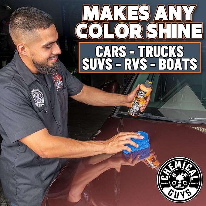 Chemical Guys, Hybrid V7 Optical Select High Gloss Liquid Car Wax, 16 oz | Liquid wax adds deep gloss and slick protection on any paint color, easy on and off, with a fresh orange scent