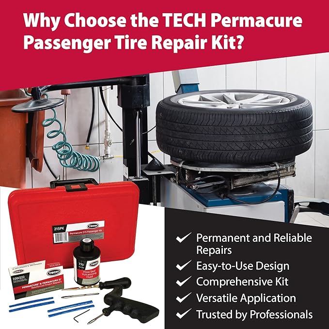 TECH Permacure Tire Repair Kit with Plugs – 50 Plugs & Tools for Permanent Tire Repair, Moisture & Air-Proof Seal, Ideal for Cars, Trucks, ATVs, Motorcycles, SUVs, & More – Portable & Compact Storage