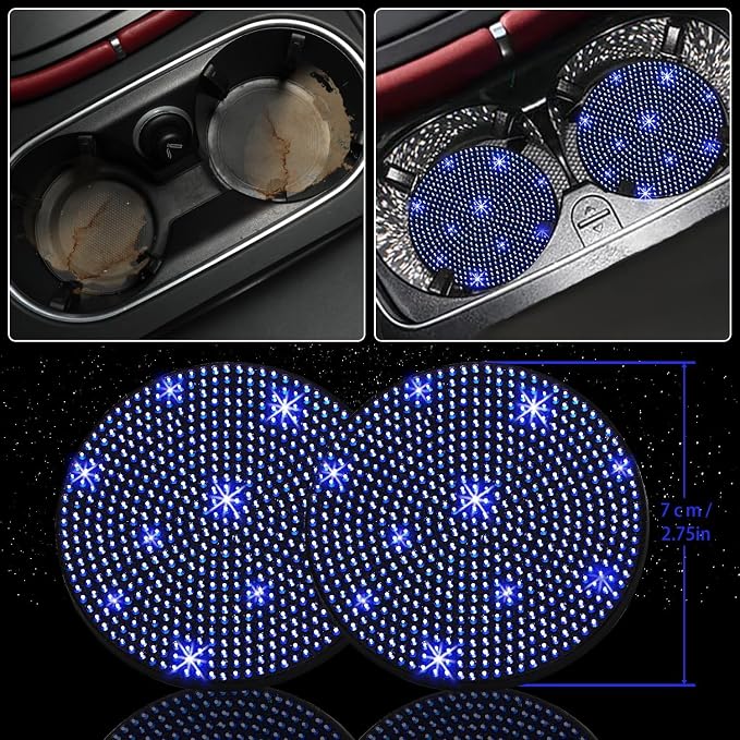 NBTEPEM 12 Pcs Bling Car Accessories Set for Women Car Floor Mats Full Set Steering Wheel Cover Seat Belt Covers Coasters Universal Fit Car SUV Truck Van Blue