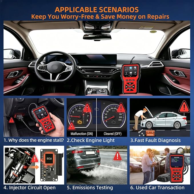 OBD2 Scanner Diagnostic Tool, 2026 Upgraded Car Code Reader(Orange) | Car Diagnostic Scanner Tool, Check Engine Code Reader with Live Data, Mode 6/8, Battery Voltage, Read & Clear Error Code