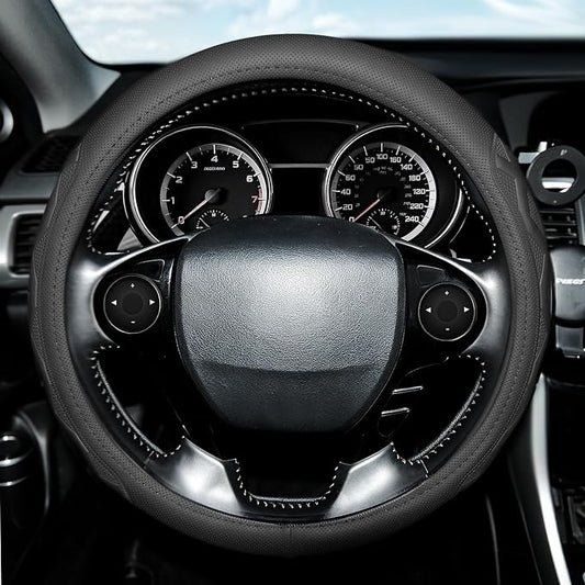 Steering Wheel Cover with Anti-Slip Leather Grip Compatible with Ford, Toyota, Honda, Nissan, and Chevrolet Vehicles for 14.5-15.35 inch Round Steering Wheels Universal Car Accessories