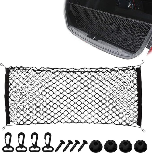 Car Cargo Nets Trunk Organizer, Adjustable Elastic Storage Mesh Double Layer with Hooks, Rear Cargo Net Accessories for Cars Trucks SUVs, Stretchable Heavy Duty Vehicle Organizer 39.4 x 15.7 Inch