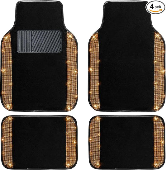 NBTEPEM Bling Car Floor Mats Full Set, Universal Fit Most Cars,SUV, Trucks, 4 pcs Sparkle Glitter Diamond Carpet for Women Girls with Anti-Slip Pad (Orange Diamond)