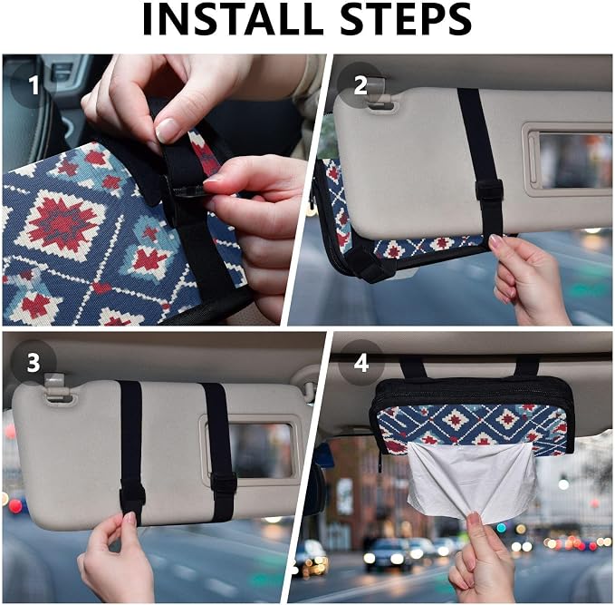 Vintage Blue Floral Patriotic Car Tissue Holder Durable Napkin Holder Hanging Tissue Holders Case Car Tissues Bag for Sun Visor Seat Back Universal Auto