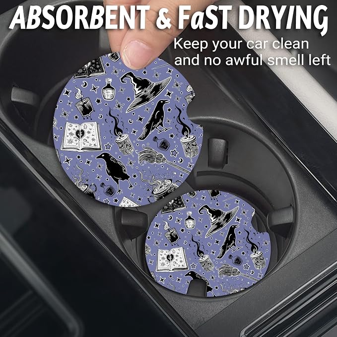 Yonlevres Car Coasters for Cup Holders，2.75" Anti Slip Rubber Mat with A Finger Notch, 2 Pack Car Cup Holder Coasters for Car Interior Accessories for Women Men Magic