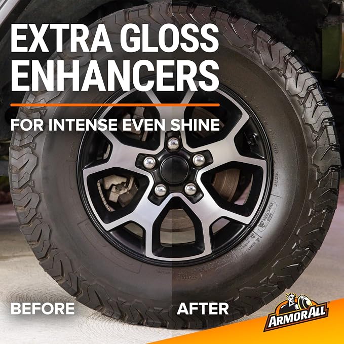 Armor All Tire Shine Spray, Even Shine, Minimal Overspray, 2 Count | No-wipe formula for clean, dry tires; apply after cleaner and let dry for 5 mins and elevate your car cleaning supplies