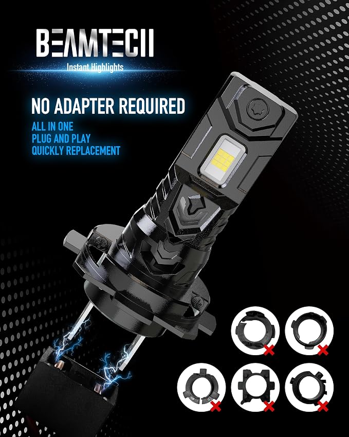 BEAMTECH H7 Light Bulb, No Adapter Need, High Speed Fan 6500K, Pack of 2 | 1:1 H7 Size, Directly Insert, Quick Installation, 50,000hrs+ Lifespan