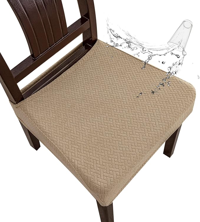 Genina Waterproof Seat Covers for Dining Room Chair Covers Waterproof Dining Chair Covers (2 PCS-Rear-gapped, Khaki)